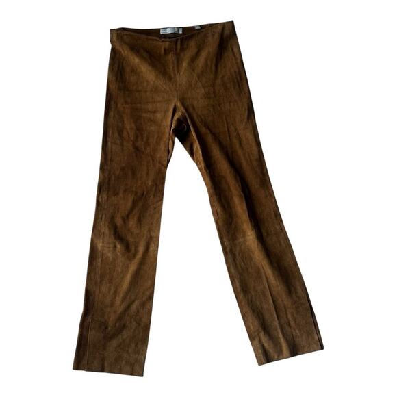 Vince Chocolate Brown Suede Pants Women’s Stretchy Elastic Waist 100% Leather - Picture 2 of 12